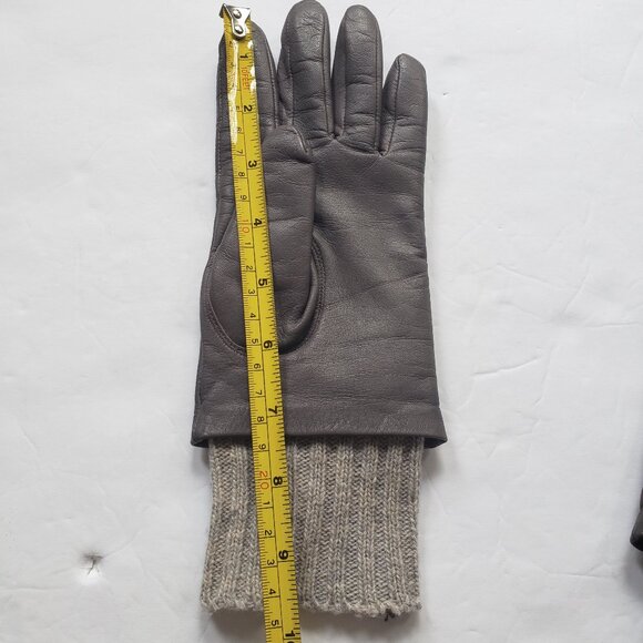 Banana Republic Leather Ribbed Knit Cuffs Gray Gloves - Picture 9 of 11